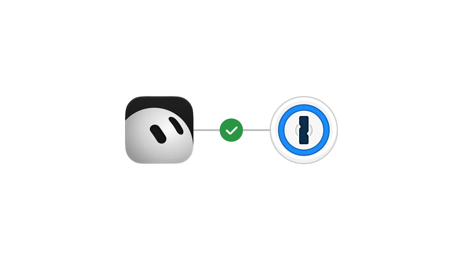 Official Grok Bot and 1Password integration artwork, connecting the two app icons through a green approval checkmark.
